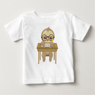 School Sloth, Cute Sloth, Baby Sloth, School Desk Baby T-Shirt