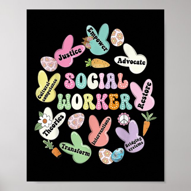 School Social Worker Bunny Funny Easter Hoppy Soci Poster (Front)