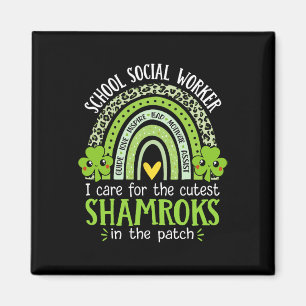 School Social Worker Shamrocks St Patricks Day Soc Magnet