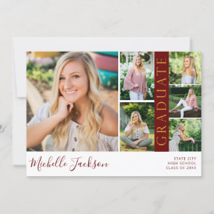 School Spirit 6 Photo Graduation Maroon G Announ Invitation