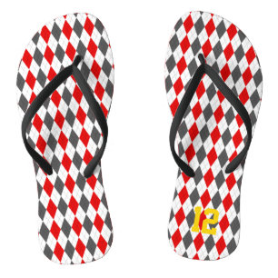 School Spirit Argyle Sports Player NUMBER Fun Flip Flops