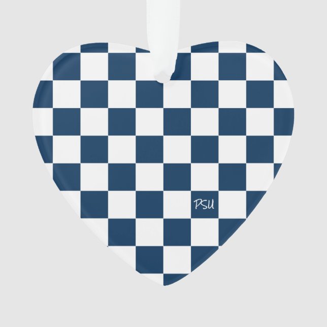 School Spirit Chequerboard INITIALS Blue Team Fun Ornament (Front)