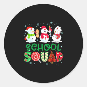 School squad nurse snowman stethoscope funny classic round sticker