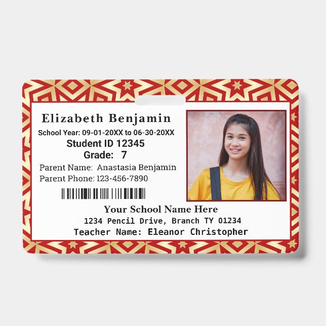 School Student Child Kids Photo ID Identification  Badge (Front)