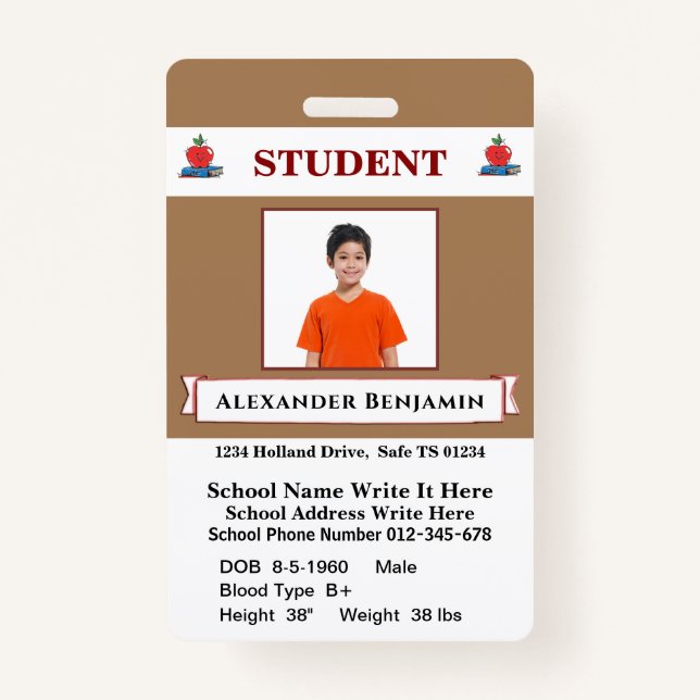 School Student Child Photo Id Identification Card Badge (Front)