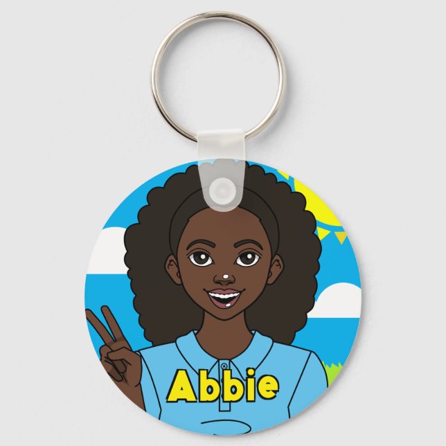 School Student Cute Cartoon Girl Name Keychain (Front)