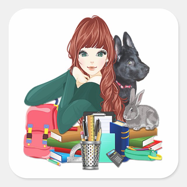 School Study Buddies Furry Friends Sticker, ZKOA Square Sticker (Front)