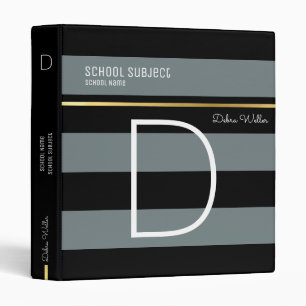 school subjects modern black grey striped binder