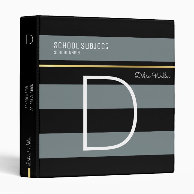 school subjects modern black grey striped binder (Front/Spine)