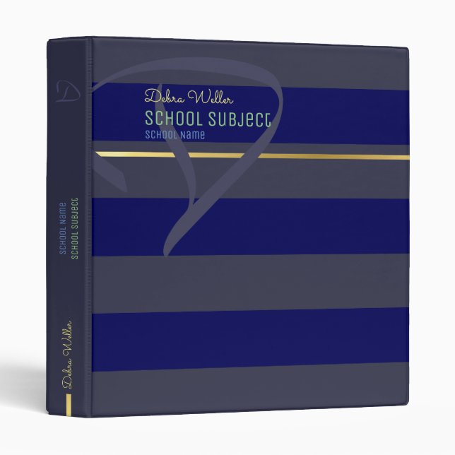 school subjects modern blue striped binder (Front/Spine)