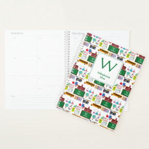 SCHOOL SUBJECTS Personalized Monogram White/Green Planner