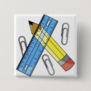 School Supplies 2 Inch Square Button