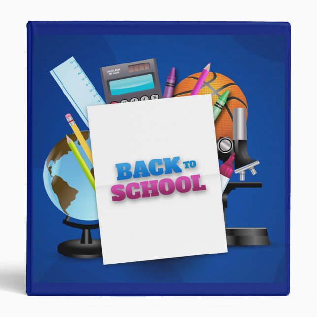 School Supplies Binder (A square-shaped image with a blue border features a vibrant and educational-themed design.)