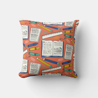 School Supplies Doodle Pattern Throw Pillow