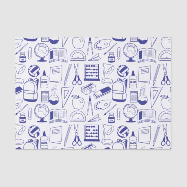 School Supplies Drawn Illustrated Collage  Tissue Paper (Front)