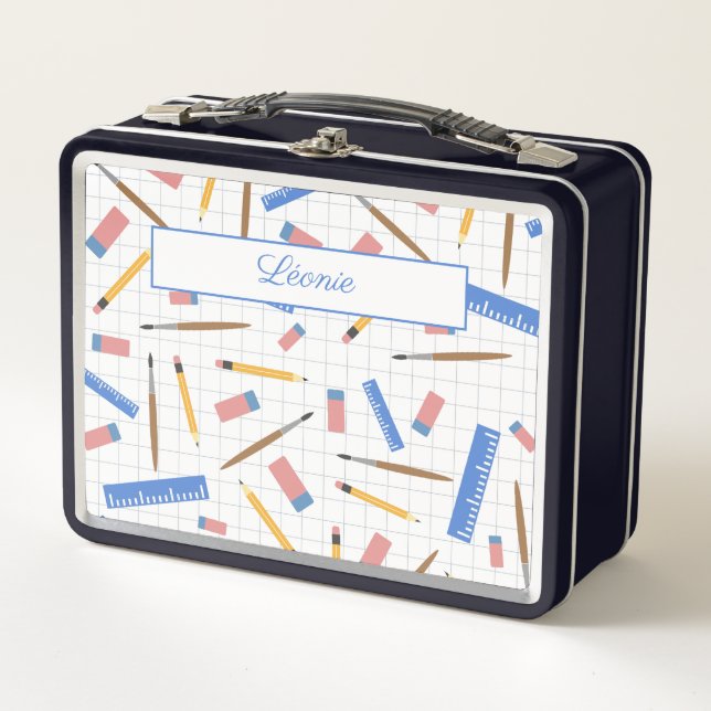 School Supplies Pattern Metal Lunch Box (Front)