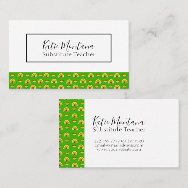 School Supplies Pattern Substitute Teacher  Business Card (Front/Back)