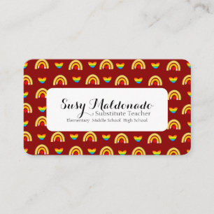 School Supplies Pattern Substitute Teacher Business Card
