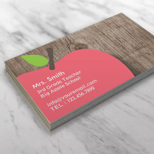 School Teacher Apple Wood Background Business Card