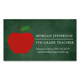 School Teacher Chalkboard Cute Red Apple Magnetic Business Card