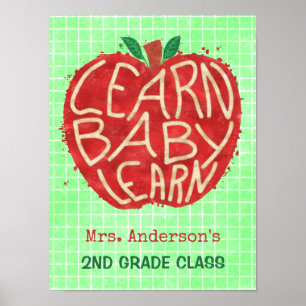 School Teacher Classroom Apple   Learn Baby   Name Poster