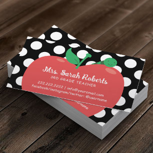 School Teacher Cute Apple & Worm Polka Dots Business Card