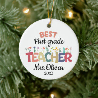 School Teacher Gift Personalized Best Teacher Name Ceramic Ornament