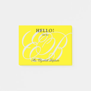 School Teacher Hello Monogrammed Yellow Post-it Notes