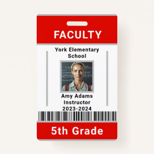School Teacher ID Badge Template With Barcode Red