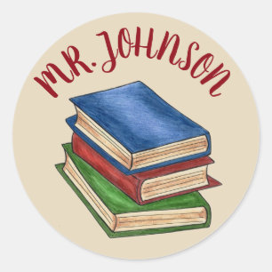 School Teacher Library Book Stack Personalized Classic Round Sticker