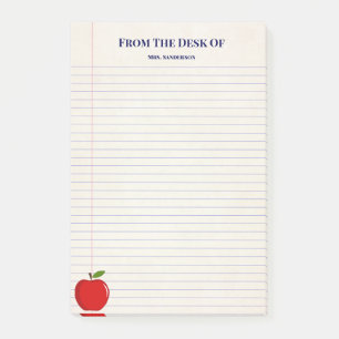 School Teacher Name Apple Lined Post-it Notes