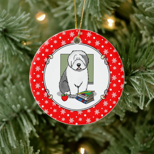 School Teacher Old English Sheepdog (Grey 1) Cute Ceramic Ornament (Tree)