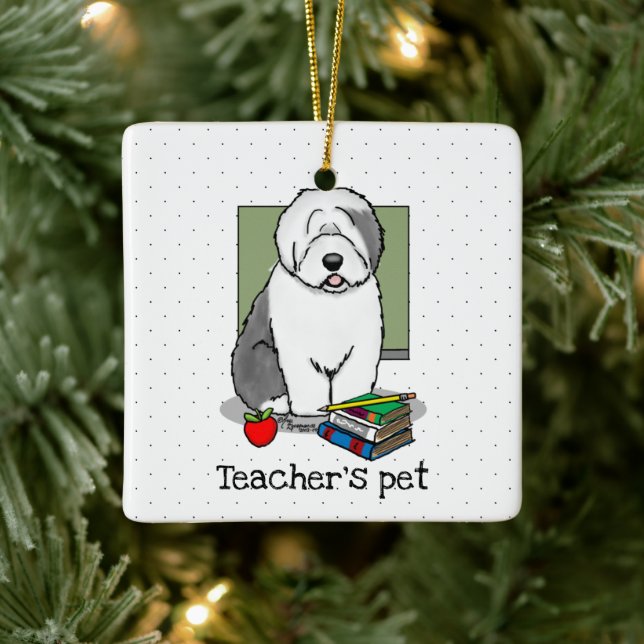 School Teacher Old English Sheepdog (Grey 1) Cute Ceramic Ornament (Tree)