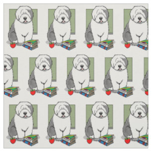 School Teacher Old English Sheepdog (Grey 1) Cute Fabric