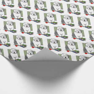 School Teacher Old English Sheepdog (Grey 1) Cute Wrapping Paper