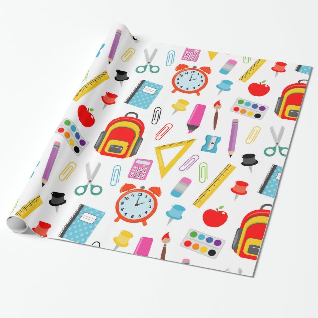 School Teacher Pattern Colourful Wrapping Paper (Unrolled)