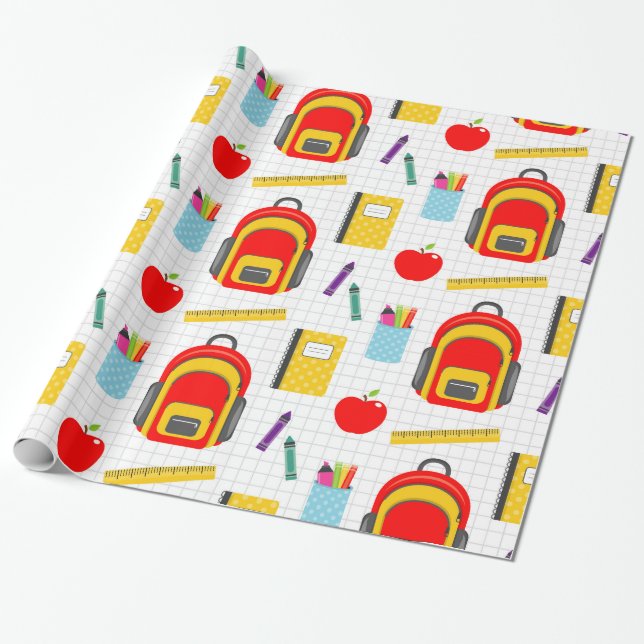 School Teacher Pattern Colourful Wrapping Paper (Unrolled)