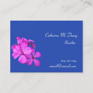 school teacher, pink flowers business card