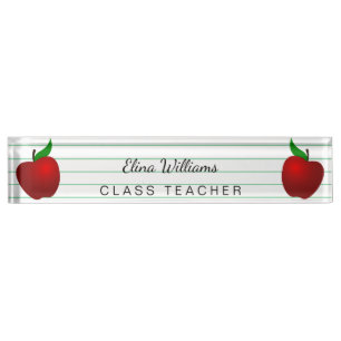 School Teacher Red Apple Ruled Lined Nameplate