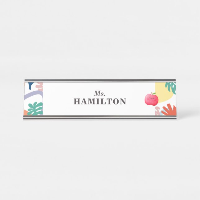 School Teacher School Supplies Apple Personalized Desk Name Plate (Front)