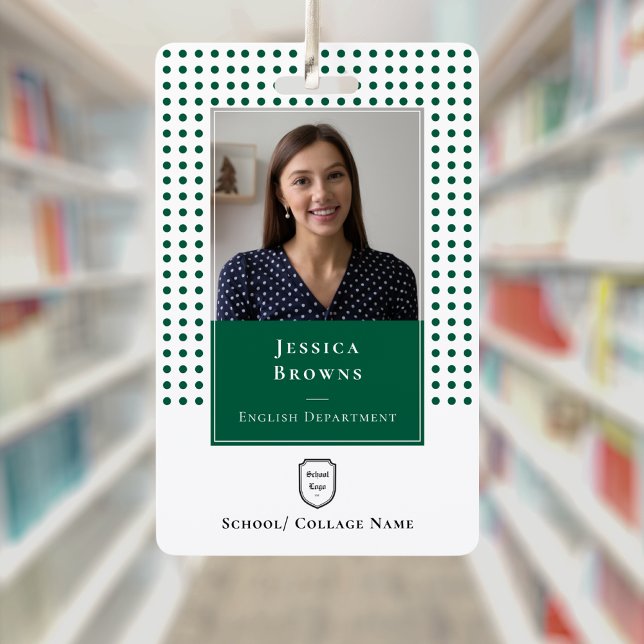 School Teacher/ Student Dark Green Photo Logo QR Badge (School Teacher/ Student Dark Green Photo Logo QR Badge)