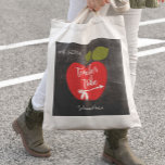 School teacher tribe | red apple blackboard pupil tote bag<br><div class="desc">Red apple and "teacher tribe" tribal inspired script  with arrow on chalkboard background. Personalize it with pupil's name and grade!</div>