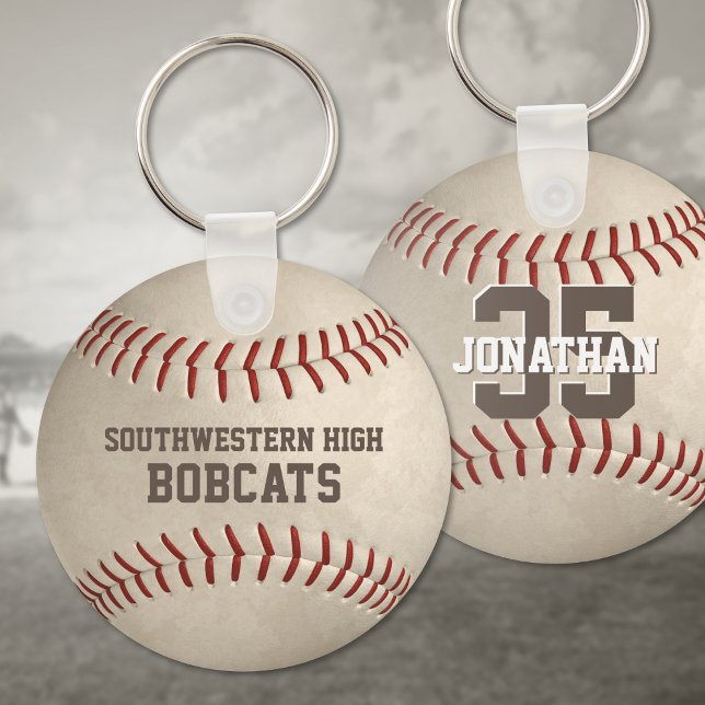 School team and player name dirty baseball keychain (Creator Uploaded)