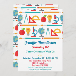 School Theme Birthday Invitation Education Teacher