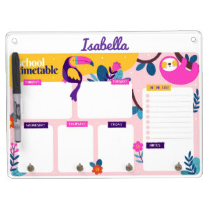 School Timetable Sloth Parrot Dry Erase Board