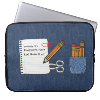 School Tools on Denim Personalized Laptop Sleeve