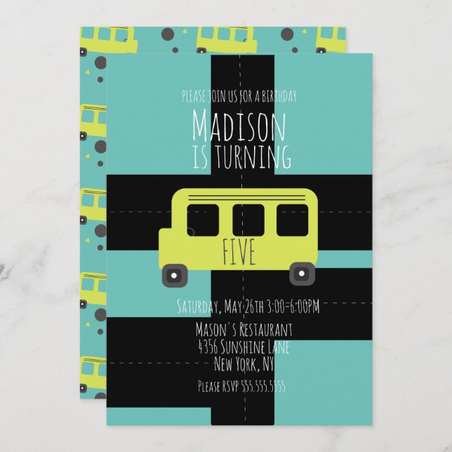 School Transportation Wheel Bus Invitation (Front/Back)