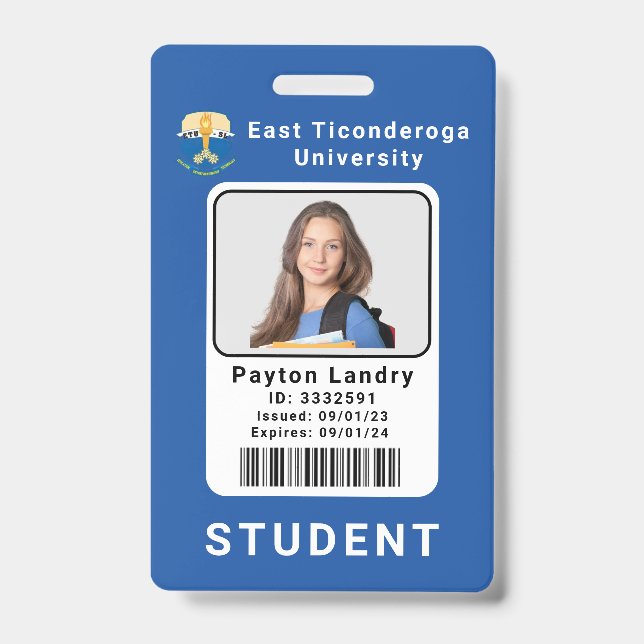 School University Student ID Badge Template Blue (Front)