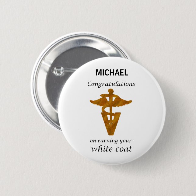 School Veterinary White Coat Ceremony 2 Inch Round Button (Front & Back)
