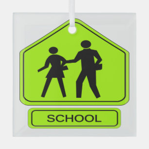 School Zone Glass Ornament